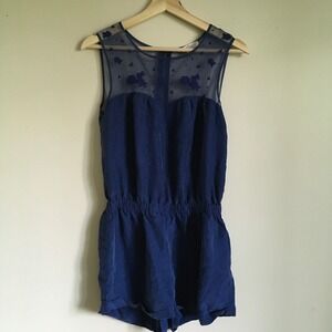 Forever 21 Boutique Navy Blue Mesh Embroidered Floral Sleeveless Romper Small